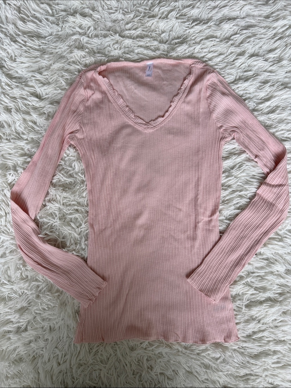 Gap Body Pink Ribbed Ruffle Trim Top Size Small